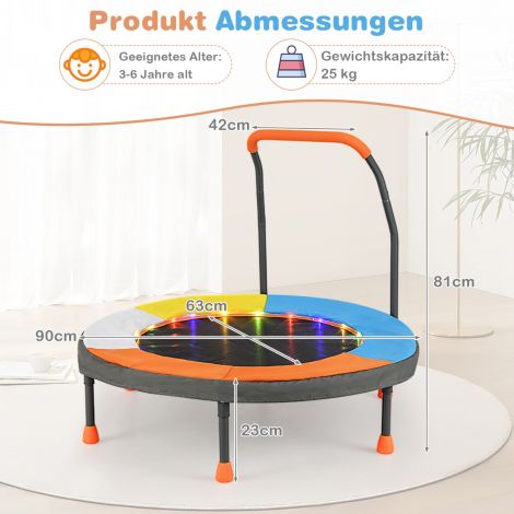 Ø90 cm laste batuut LED-valgustuse, käepideme ja kandekotiga mini batuut aeda