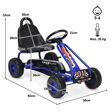 Gokart Go Cart käsipiduriga pedaalauto 30 kg pedaalsõiduk 3–6-aastastele sinine