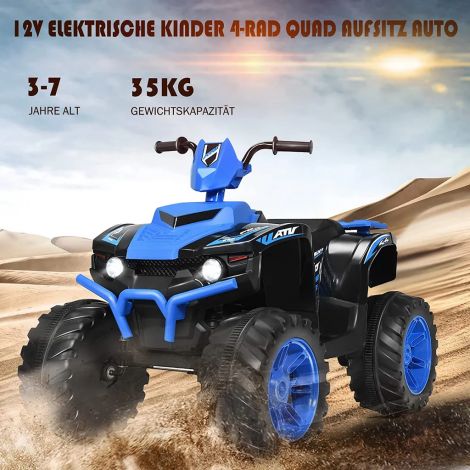 12V elektriline lastequad esilaternaga, mini elektriquad muusika ja signaaliga, 4-rattaline laste quad 2,8–5 km/h, lastele alates 3. eluaastast, sinine