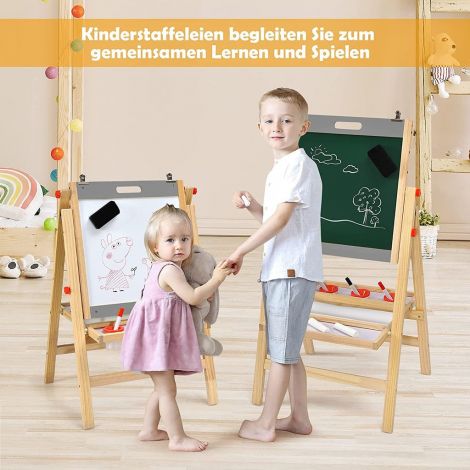 Kokkuklapitav 3-ühes laste tahvel, reguleeritava kõrgusega puidust tahvel 50,5 x 53,5 x 79–104 cm naturaalne + hall