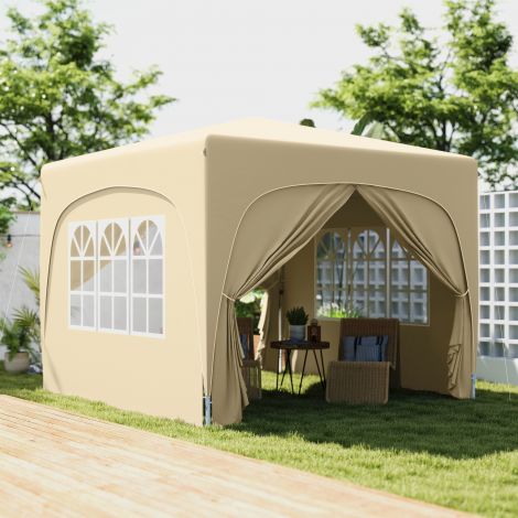 Paviljon 3x3m, veekindel stabiilne talvekindel pop-up kokkupandav paviljon, UV-kaitse 50+, kokkupandav peotelk aiatelk 4 küljega kott aiamajake telkimiseks aeda, liiv.