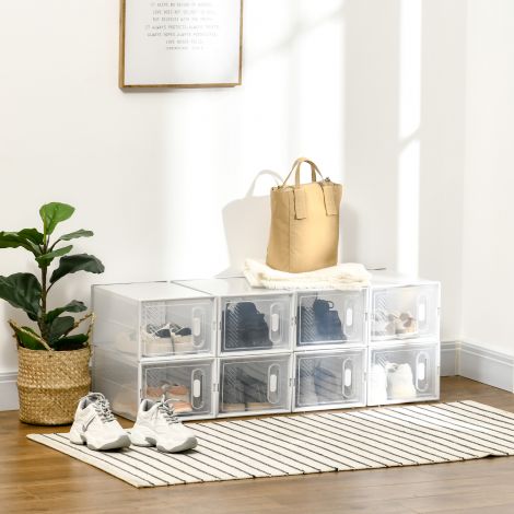Kingakapp DIY kokkupandav riiul 8 sektsiooniga, ristkülikukujuline jalanõude alus, plastik, läbipaistev, 25x35x19cm| Aosom