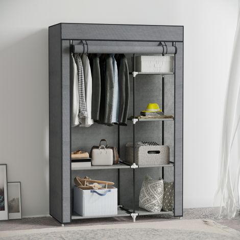 Riidekapp riidekapiga, riidepuu, 6 riiulit, kokkupandav garderoob fliisvälimusega, kokkupandav kapp magamistuppa, koridori, tumehall, 103 x 43 x 162,5 cm