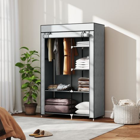 Riidekapp kangaskapp, 6 sektsiooni, hall, 103x43x162,5cm, kokkupandav garderoob fliisvälimusega| Aosom