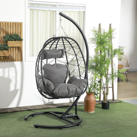 Rippkiik Rattan rippuv tool 195 cm kõrge koos raami, padja ja veekindla kattega aeda ja siseruumidesse kuni 150 kg.
