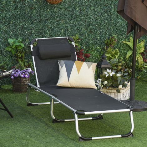 Aiatool 5-astmeline reguleeritav kokkupandav ergonoomiline võrguga Must 170 x 60 x 76 cm lõõgastavaks ajaks õues.