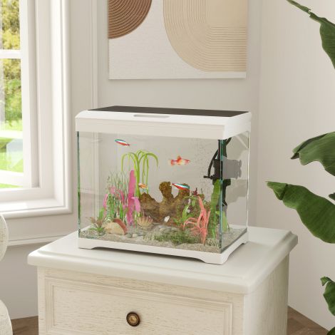 Akvaarium LED-valgustusega, filtrisüsteem, 17L kalapaak, troopiline kalade akvaarium veepumbaga Valge