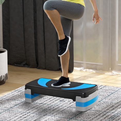 Aerobikastepiga treeninglaud, reguleeritava kõrgusega 3 astet (10/15/20 cm), kodune treeningseade, kuni 150 kg, helesinine, 80x31x10-20 cm| Aosom