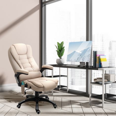 Vinsetto kontoritool vibratsioonimassaažiga, ergonoomiline kirjutuslauatool kütte-, lamamisfunktsiooniga, kõrguse reguleeritav juhitool kaugjuhtimispuldiga, küljetasku, linase välimusega, pruun