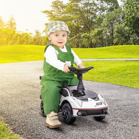 AIYAPLAY lükatav auto lastele hoiuruumi, signaali ja mootorihäälega, värvitud valgeks ja mustaks, ideaalne kasutamiseks siseruumides ja väljas.
