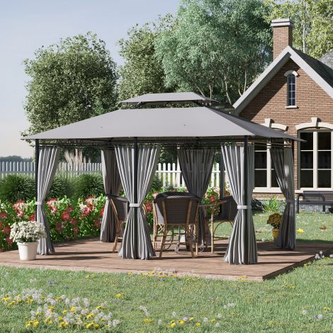 Paviljon 3x4m aiapaviljon 6 külgseinaga, peotelk, peotelk kahekordse katusega, veekindel, tumehall aeda ja üritustele.