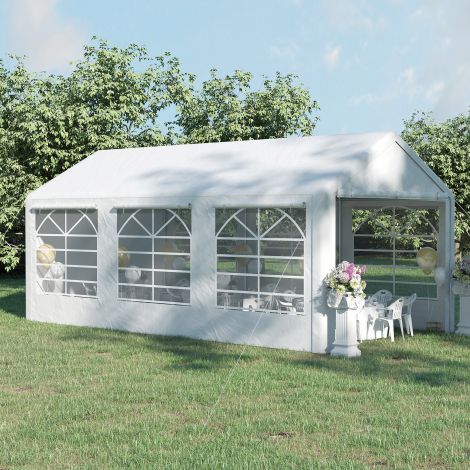 Paviljon peotelk aiamaja peotelk aiapaviljon 4 külgseina aknaga polüester+metall valge 3x6m