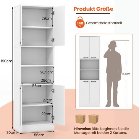190 cm kõrge köögikapp uste ja riiulitega kõrge kapp 56 x 30 x 190 cm valge