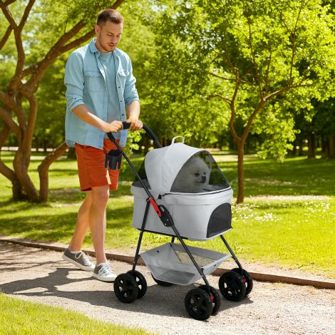 Koerakäru 3 in 1 koerakäru kokkupandav koerakast, kokkupandav transpordikott joogitopsihoidjaga, koerakäru, kassikäru 360° ratastega kassikäru mini koertele alla 4 kg, helehall