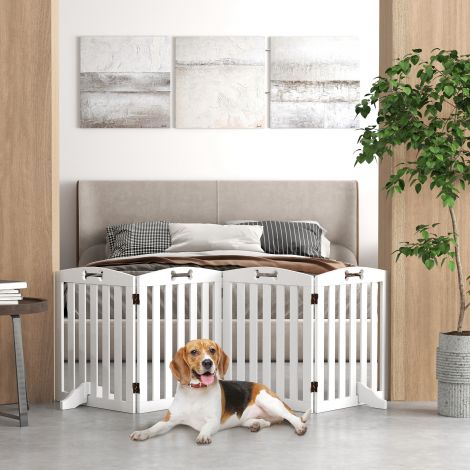 Koerapiire 4-osaline, 207,5 x 61 cm kokkupandav uksepiire 2 tugijalaga, iseseisev koerapiire, trepipiire keskmise suurusega koertele, koridori, trepi jaoks, valge
