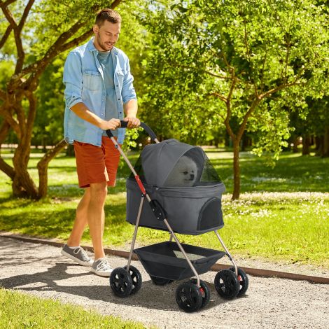 Koerakäru 3 ühes koerakäru kokkupandav koerakast, kokkupandav transpordikott joogitopsihoidjaga, koerakäru, kassikäru 360° ratastega kassikäru mini koertele alla 4 kg, hall