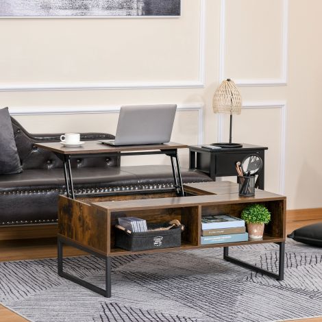 Diivanilaud elutoalaud kõrguse reguleeritava plaadiga, puitlaastplaat, pruun, 100x60x40cm| Aosom