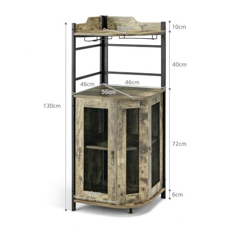 Industrial stiilis veini- ja baarikapp klaasihoidjaga, kööginurgakapp 48 × 48 × 130 cm