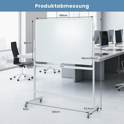 Kahepoolne mobiilne valge tahvel ruudustikuga, aluse ja markeririiuliga, 120×90 cm, valge