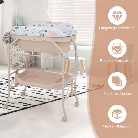 Beebi mähkimislaud vanniga, kaasaskantav mähkimiskapp PVC-kattega 86 × 50 × 100 cm beež