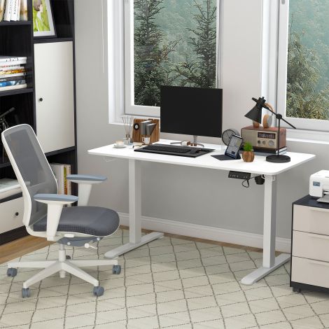Vinsetto elektriliselt reguleeritava kõrgusega kirjutuslaud 140x70cm arvutilaud 4 mäluga ergonoomiline istumis-seisulaud konksuga kokkupõrkevastane valge