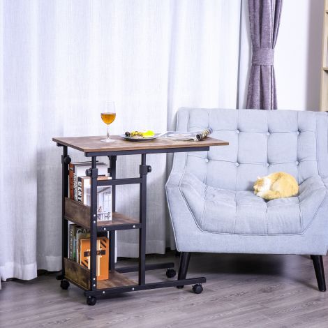 Riiulitega ratastel abilaud, reguleeritava kõrgusega diivanilaud 80x40x72-82 cm must metall, 2 riiulit elutuppa ja kodukontorisse.