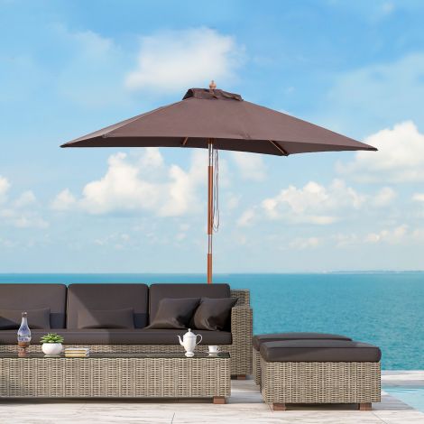 Päikesevari reguleeritav aiasirm 200 x 150 cm 3-astmeline, valmistatud kuusepuidust ja polüestrist kohvi värvi.
