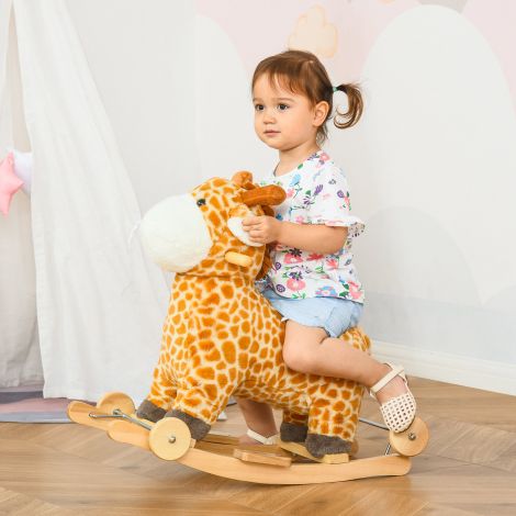 2-IN-1 kiikhobune ratastega Kollane muudetav plüüs-mänguasi 63x38x63cm lastele.de
