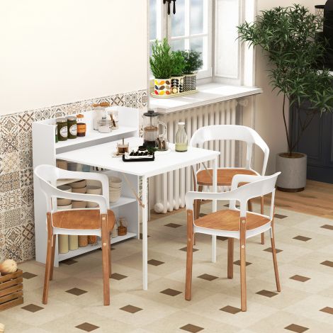 Kokkupandav söögilaud köögilaud 4-astmeliste riiulitega 3 inimesele, klapplaud ümberkukkumiskaitsega väikestele ruumidele, köök, söögituba, 80 x 90 x 93 cm, valge