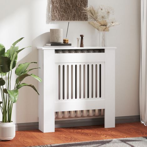 Radiaatorikate horisontaalsete lamellidega, valge radiaatorikate, radiaatoridekoratsioon küttekatteks elutuppa, magamistuppa, 78 x 19 x 81 cm