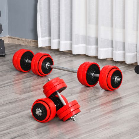 2-IN-1 hantlikomplekt 20/30kg reguleeritav teras PP-plastik punane+must