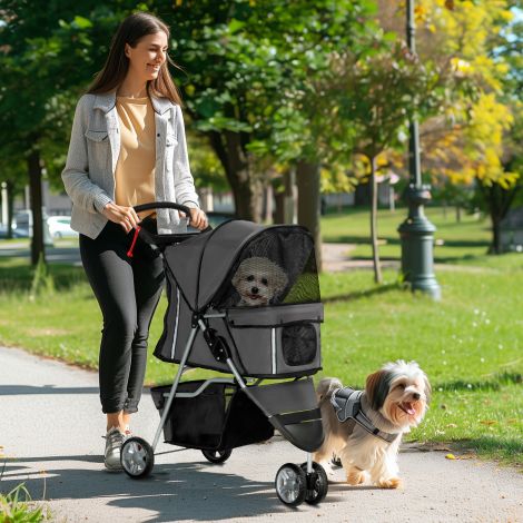 Koerakäru koeravanker kokkupandav koertele ja kassidele kuni 10 kg kassikäru padja, võrkkardinate, joogitopsihoidja, hoiukoti ja kassivankriga tumehall.