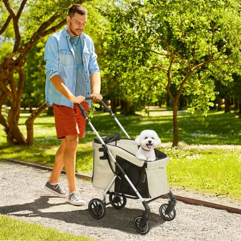 Koerakäru kerge alumiiniumist kokkupandav koerakäru koertele ja kassidele kuni 10 kg kassikäru padja, võrgakende, uste ja hoiukorviga kassikäru Khaki.