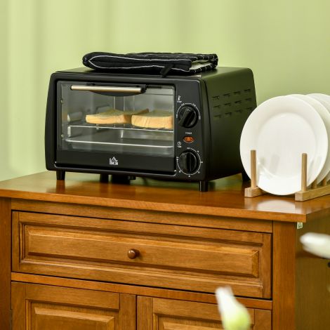 Mini ahju 10L 750W kuni 230°C taimeriga 60 min väike elektriahi, sisaldab küpsetusplaati ja resti 36,5x26x22 cm must.