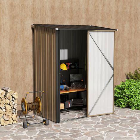 Seadmemaja kaldkatusega 1,34 m² metallist aiakuur seadmekuur tsingitud terasest pruun 161,5 x 94,5 x 196 cm