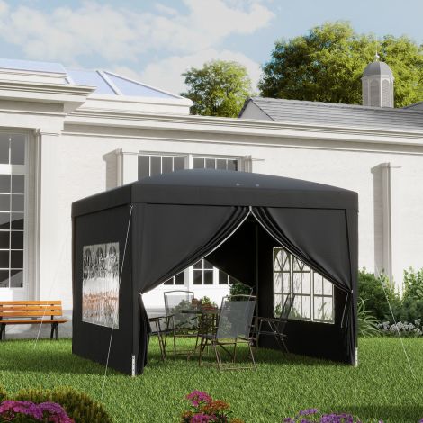 Paviljon umbes 3x3m, veekindel stabiilne talvekindel pop-up kokkupandav paviljon, UV-kaitse 50+, kokkupandav peotelk aiatelk 4 küljega kott aiamajake telkimiseks aeda, must.