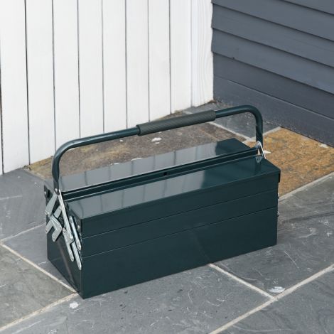 DURHAND tööriistakast avatav 5 sektsiooniga tumeroheline terasest 57x21x41cm käsitöö ja remondi jaoks.