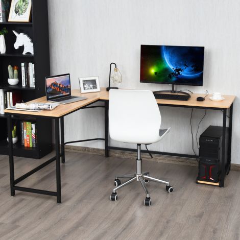 L-kujuline arvutilaud PC nurgalaud must/naturaalne 168 x 125 x 74 cm – naturaalne