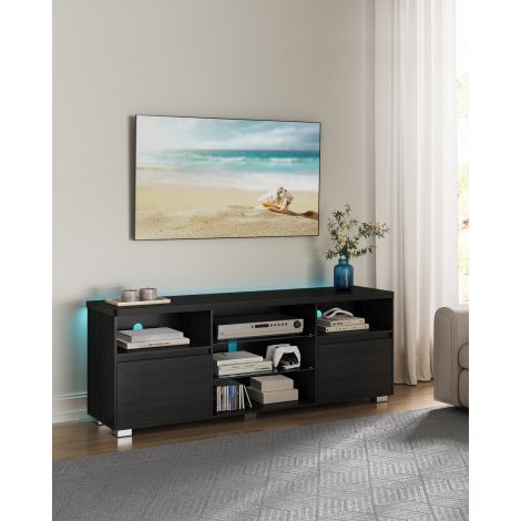 TV-alus, LED valgustusega ja  avatud riiulitega, 40 x 160 x 60 cm, must
