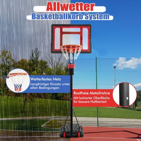 105-260 cm kõrgusega reguleeritav korvpallikorv koos aluse ja 2 rattaga