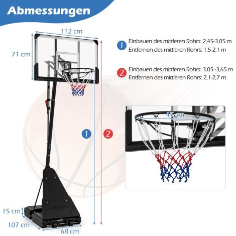 150–305 cm kõrgusreguleeritav korvpallirõngas välitingimustesse koos alusega