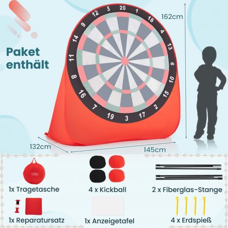 Suur laste darts-tahvel, dartsiviskemängu komplekt 4 löögipalliga, jalgpallidarts aeda, punane