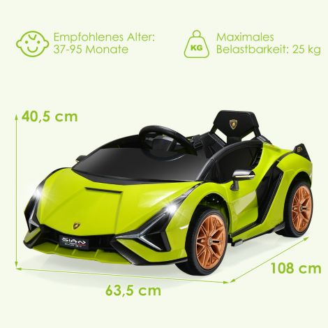 12V Lamborghini laste elektriauto 2,4G puldiga, lasteauto 3-5 km/h MP3-ga, roheline