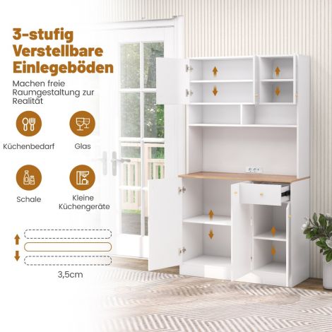 Köögikapp puidust puhvetkapp pistikupesade ja USB-pesadega kõrge kapp kööki 100 x 40 x 181 cm valge