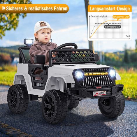 Lasteveok 12 V akuga, laetav elektriauto kaugjuhtimispuldiga, valge