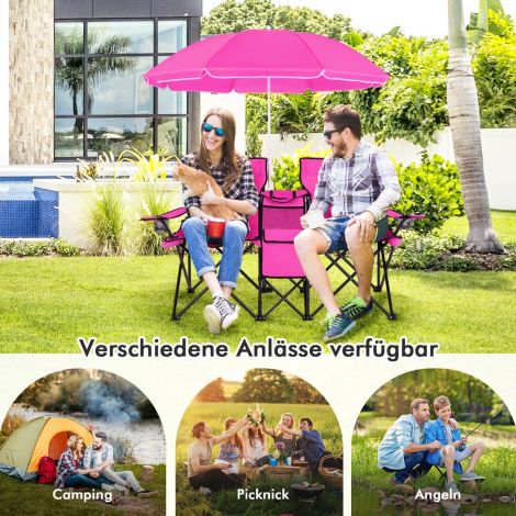 2-kohaline matkatool päikesevarjuga kokkupandav kalastustool kandekotiga kokkupandav tool roosa