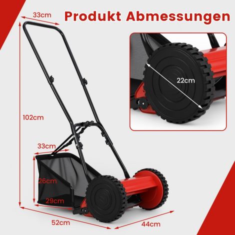 Spindelniiduk käsitsi juhitav muruniiduk 30 cm lõikelaiusega 18,5-liitrine kogumiskorv Punane