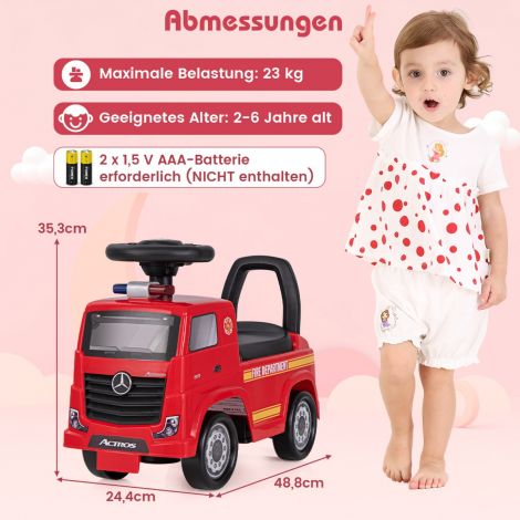 Mercedes Benz libisev auto tõukeratas, millel on hoiuruum, päästeauto koos hoiatustulega punane