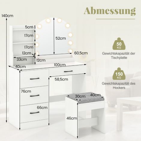 Meigilaud LED-valgustusega, 3 värvi, reguleeritava heledusega, valge