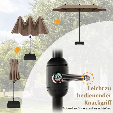 Kahepoolne päikesevari alusega 400 x 200 cm suur XXL pruun päikesevari